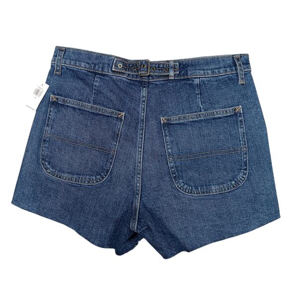 Old Navy Sky Hi A Line Denim Shorts Size 10 Raw Hems Blue Secret Smooth Pockets - Picture 3 of 7
